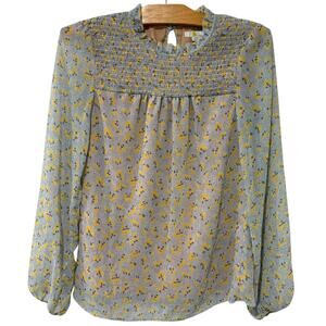 Boden | Top Long Sleeve Floral Sheer Smocked Feminine Dainty Whimsical Size 2 XS